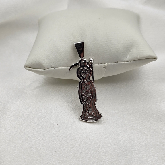 Rhodium Over Sterling Silver 925 Moissanite Santa Muerte Pendant